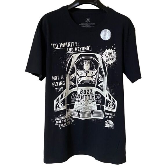 Disney NWT Buzz Lightyear Black Glow in the Dark Graphic Shirt Sz M - Picture 1 of 9